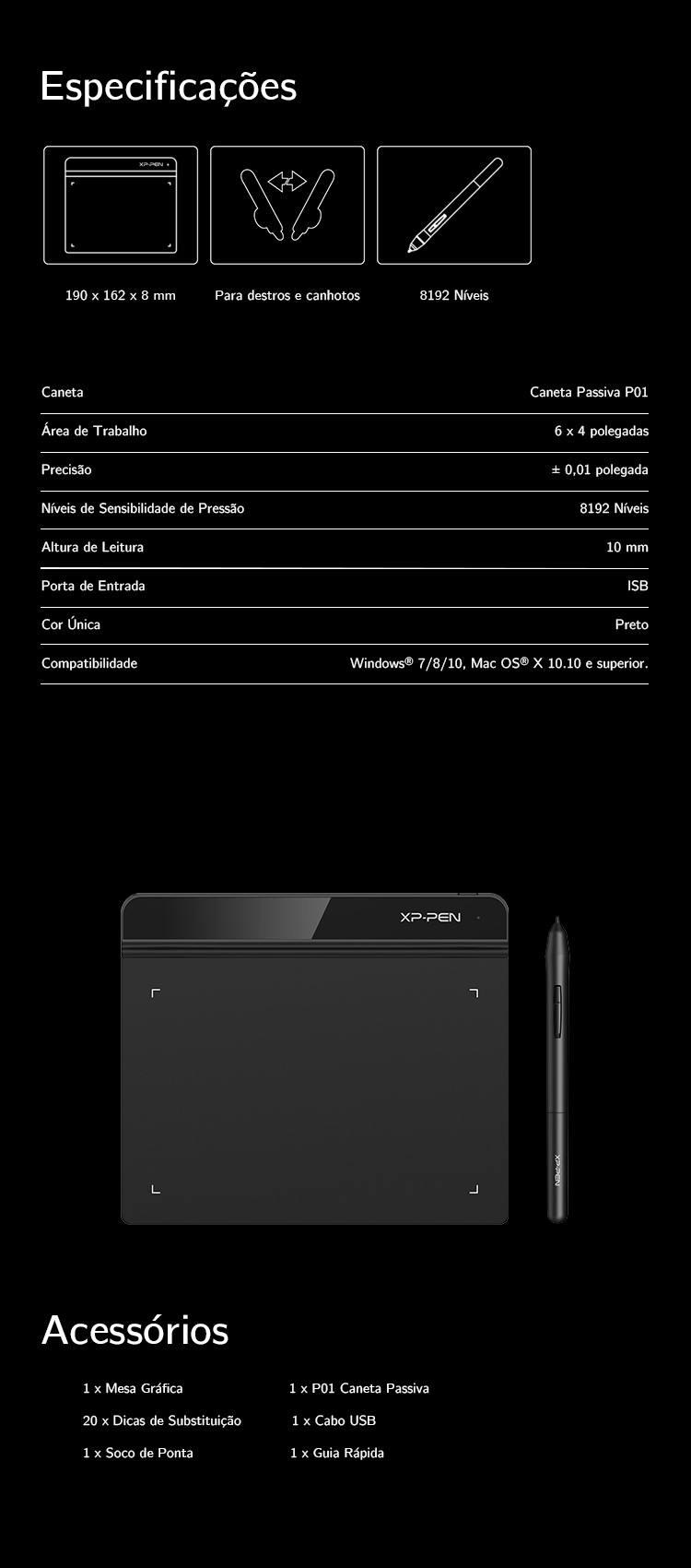 especificações do mesa digitalizadora XP-Pen Star G640