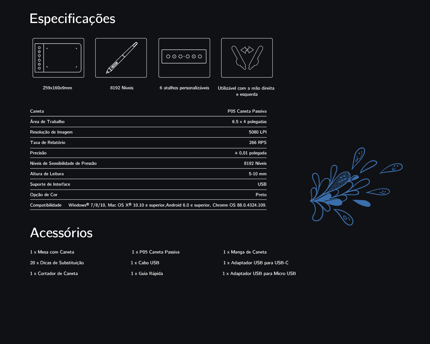 especificações do mesa digitalizadora XP-Pen Star G640S