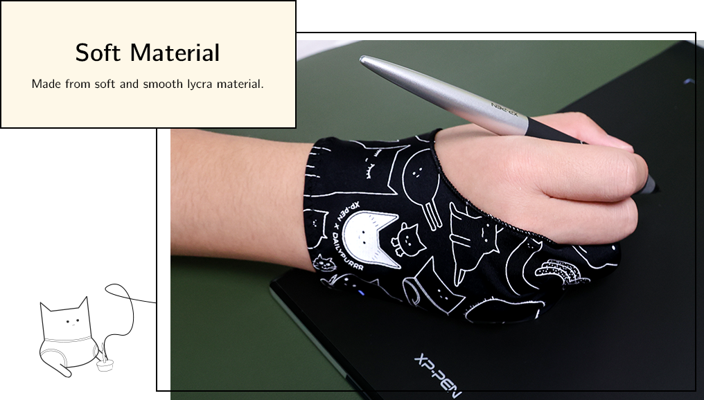 XP-PEN Artist Tablet Drawing Glove Anti-fouling Black Two-Finger Suitable  for Right & Left Hand for Graphics Drawing Tablets