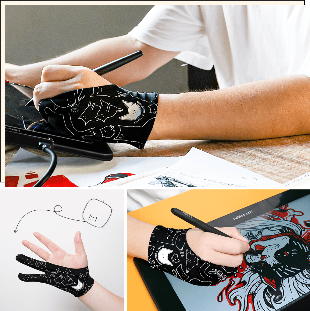 Black 2 Finger Artist Digital Drawing Glove Anti-fouling for